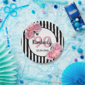 90歳の誕生日ブラックストライプ花模様クラシック ペーパープレート (パーティー)