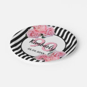 90歳の誕生日ブラックストライプ花模様クラシック ペーパープレート (アングル)