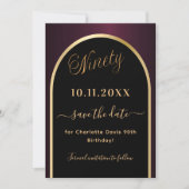 90歳の誕生日ブラックブルゴーニュ金ゴールドアーチ セーブザデート (正面)