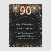 90歳の誕生日ブラック金ゴールドグリッターは豪華に輝く マグネット招待状 (正面)