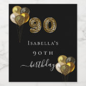 90歳の誕生日ブラック金ゴールドヒョウ動物ワインラベル ワインラベル (シングルラベル)