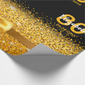 90歳の誕生日ブラック金ゴールドボウ ラッピングペーパー (角)