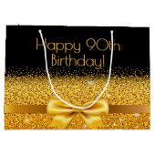 90歳の誕生日ブラック金ゴールドボウ ラージペーパーバッグ (裏面)