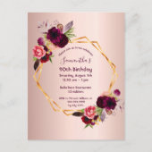 90歳の誕生日ブルゴーニュフローラバラ金ゴールド ポストカード (正面)