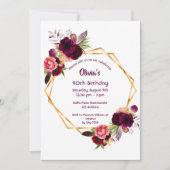 90歳の誕生日ブルゴーニュ花模様金ゴールド幾何学的 招待状 (正面)