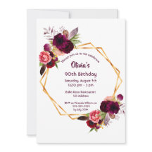 90歳の誕生日ブルゴーニュ花模様金ゴールド幾何学的