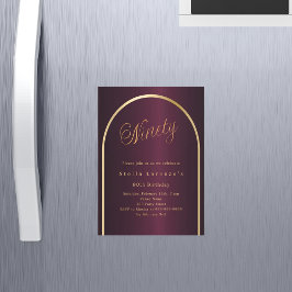 90歳の誕生日ブルゴーニュ金ゴールドアーチスクリプト豪華さ マグネット招待状