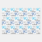 90歳の誕生日ブルーをテーマカスタムにした年齢 ラッピングペーパーシート (正面3)