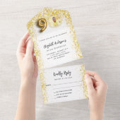 90歳の誕生日ホワイト金ゴールド写真パーティーRSVP オールインワン招待状 (貼ってはがせる)