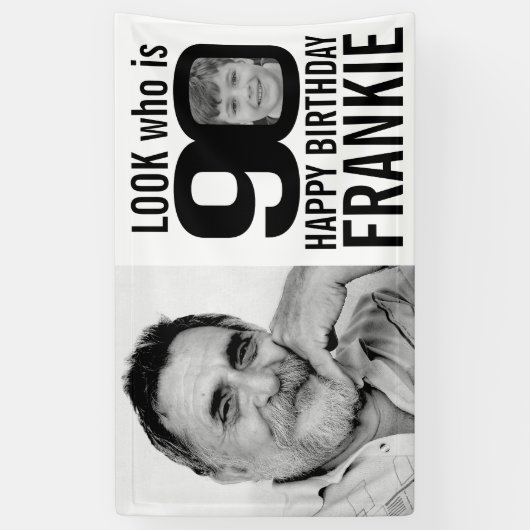 90歳の誕生日モノは今90歳のカスタム写真を見る 横断幕 (縦)