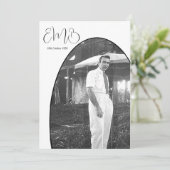 90歳の誕生日モノグラム男性写真スタイリッシュな誕生日 招待状 (スタンド正面)