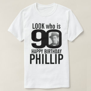 90歳の誕生日モノラルック90カスタムの写真と名前 Tシャツ