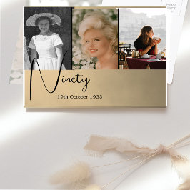 90歳の誕生日写真コラージュ招待状 ポストカード