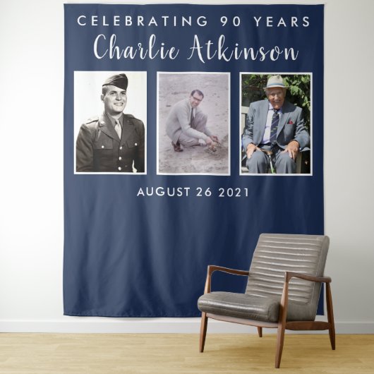 90歳の誕生日写真付きのバックドロップバナー タペストリー (インサイチュ)