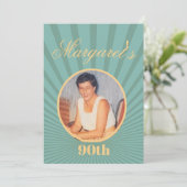 90歳の誕生日写真太陽の光ゴールド色の招待状 招待状 (スタンド正面)