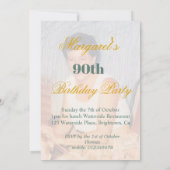 90歳の誕生日写真太陽の光ゴールド色の招待状 招待状 (裏面)