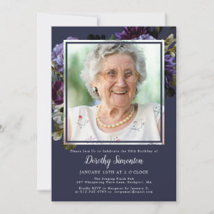 90歳の誕生日写真 ムーディーパープルの花 招待状