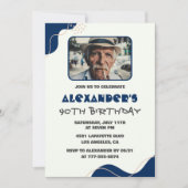 90歳の誕生日招待状メンズ海軍シンプル写真 招待状 (正面)