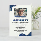 90歳の誕生日招待状メンズ海軍シンプル写真 招待状 (スタンド正面)