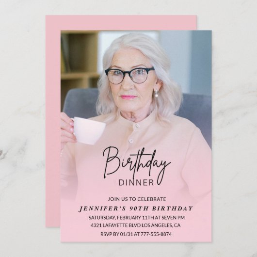 90歳の誕生日招待状誕生日夕食写真 招待状 (正面/裏面)