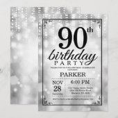 90歳の誕生日招待状 シルバーグリッター 招待状 (正面/裏面)