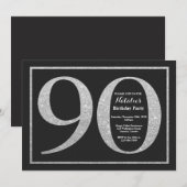 90歳の誕生日招待状 シルバーグリッター 黒板 招待状 (正面/裏面)