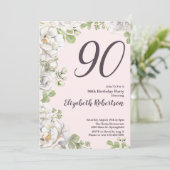 90歳の誕生日招待状　ピンクの芍薬の花 招待状 (スタンド正面)