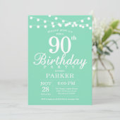 90歳の誕生日招待状 ミントグリーン 招待状 (スタンド正面)