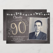 90歳の誕生日招待状 ヴィンテージ ナインティ 誕生日 招待状 (正面/裏面)