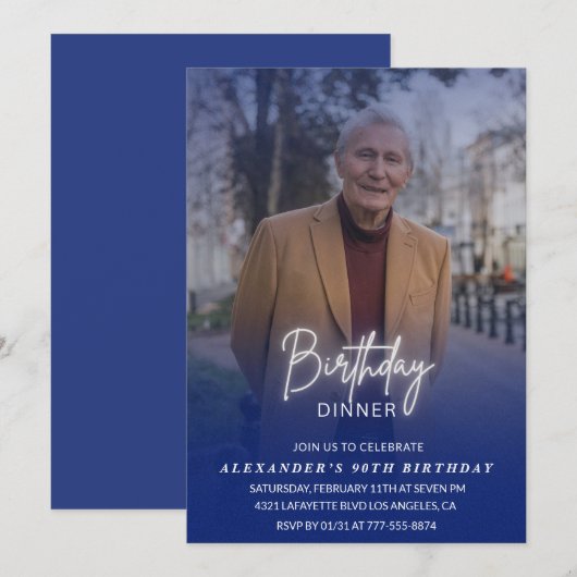 90歳の誕生日招待状 誕生日ディナー フォト 男性 招待状 (正面/裏面)