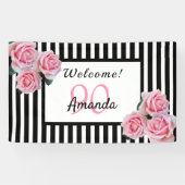 90歳の誕生日白黒ストライプ花模様 横断幕 (横)