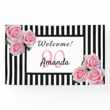 90歳の誕生日白黒ストライプ花模様