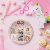 90歳の誕生日赤面バラ金ゴールドグリッター写真 ペーパープレート (パーティー)