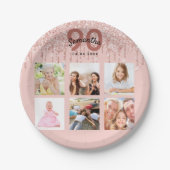 90歳の誕生日赤面バラ金ゴールドグリッター写真 ペーパープレート (正面)