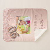 90歳の誕生日赤面ピンクローズ金ゴールドグリッター写真 シェルパブランケット (正面(横))