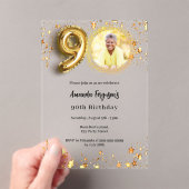90歳の誕生日金ゴールドフォトスター澄ん アクリル招待状 (インサイチュ (ポータブル))