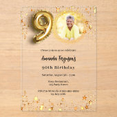 90歳の誕生日金ゴールドフォトスター澄ん アクリル招待状 (正面)