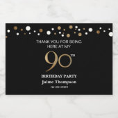 90歳の誕生日金ゴールドブラックテーマ紙吹雪感謝していユー スパークリングワインラベル (シングルラベル)