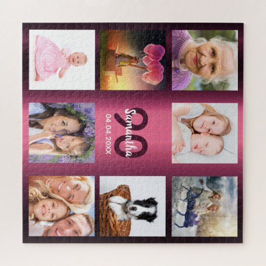 90歳の誕生日90人の写真の女性の紫 ジグソーパズル (横)