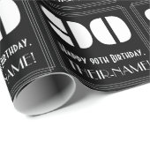 90歳の誕生日:アートデコ風の「90」&名前 ラッピングペーパー (ロールコーナー)