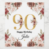 90歳の誕生日 ゴールドとバーガンディの花束 名前入り ワインラベル (シングルラベル)
