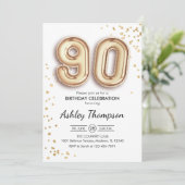 90歳の誕生日 - ゴールドの風船 招待状 (スタンド正面)