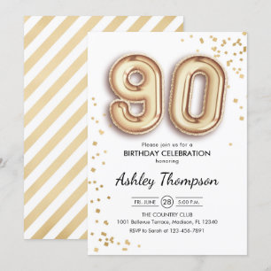90歳の誕生日 - ゴールドの風船 招待状