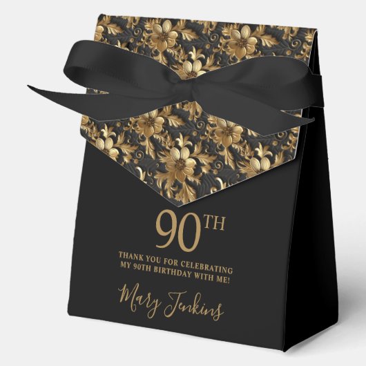 90歳の誕生日 ゴールドフラワーのお礼 フェイバーボックス (正面)