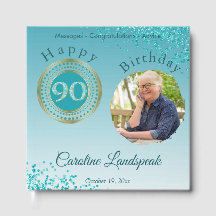 90歳の誕生日 ティールブルーのラメ入り 写真入りギフト