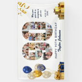 90歳の誕生日 ナンバー90 フォトコラージュ ホワイトゴールド 横断幕 (縦)