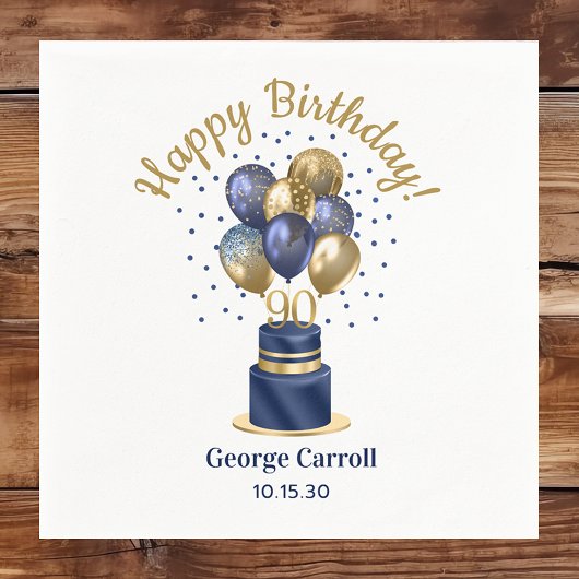 90歳の誕生日 ネイビーブルーのバルーンケーキ