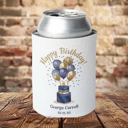 90歳の誕生日 ネイビーブルーのバルーンケーキ 缶クーラー