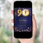 90歳の誕生日 ネイビーブルー ゴールドの星の写真 招待状