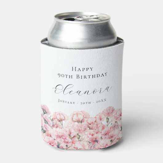 90歳の誕生日 ピンクのカーネーション １月の誕生花 缶クーラー (缶正面)